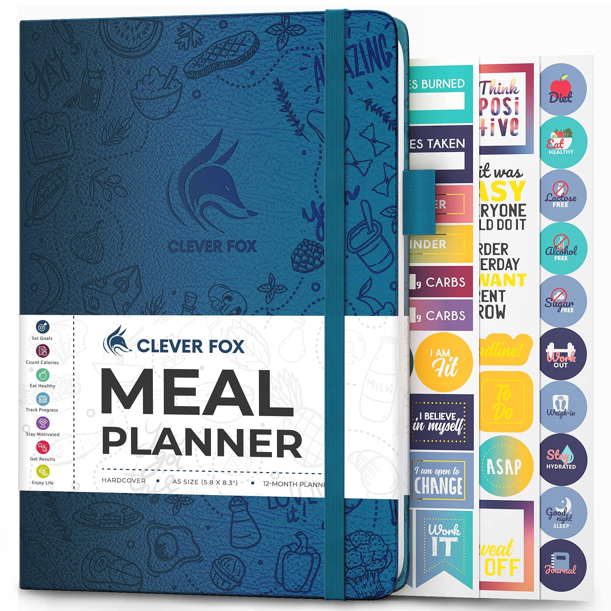 Clever Fox Weekly Meal Planner - Weekly & Daily Meal Prep Journal with Shopping and Grocery Lists for Menu Planning, Healthy Diet & Weight Loss Tracking, Lasts 1 Year, Undated, A5 - Mystic Blue