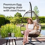 VITA5 Hanging Egg Chair Frame PolyRattan with Cushion Beige 150 kg view 2