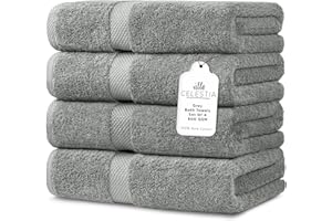 Villa Celestia 600 GSM 100% Cotton Bath Towels, Grey, Set of 4, Highly Absorbent, Plush, Soft, Quick Dry, 4 Pieces Combed Cotton Luxury Towels for Hotels, Spa, Salon, Bathroom, Dorm, Pack of 4