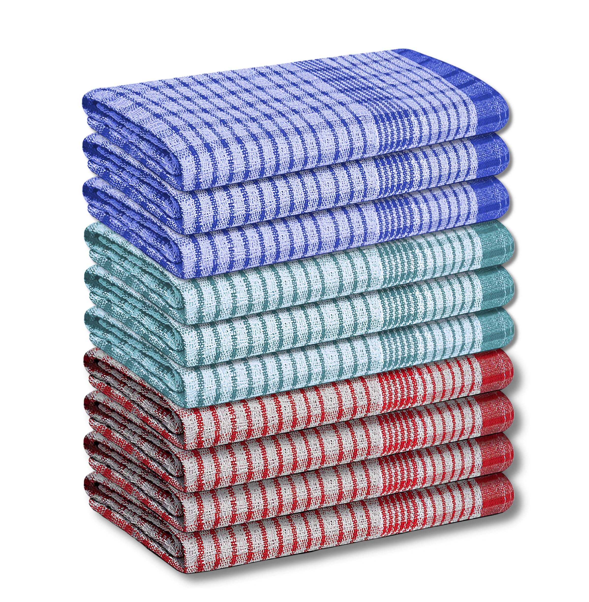 A & B TRADERS Wonderdry Tea Towels Kitchen Pack of 10, Cotton Absorbent Long Lasting Catering Bar Dish Towel (Mix Pack of 10)