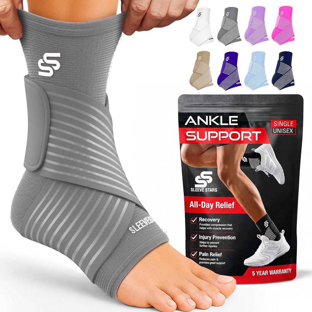 SS Sleeve Stars Ankle Brace with Removable Strap Gray 10-12 inch