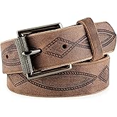 F&L CLASSIC Men's full Grain Vintage Distressed leather Belt,easy to change Roller buckle,1.5" Wide,USA,