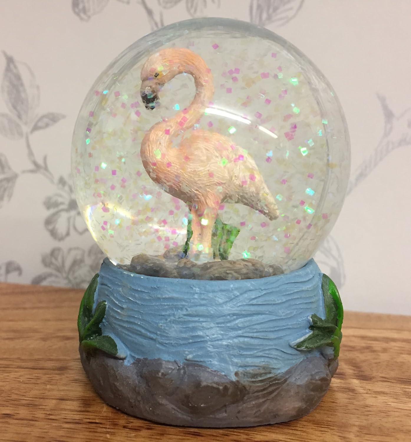 Mezzaluna Gifts Pink Flamingo Glitter Snow Globe Waterball with Blue