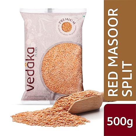 Amazon Brand-Vedaka Premium Red Masoor Dal Split, 500g