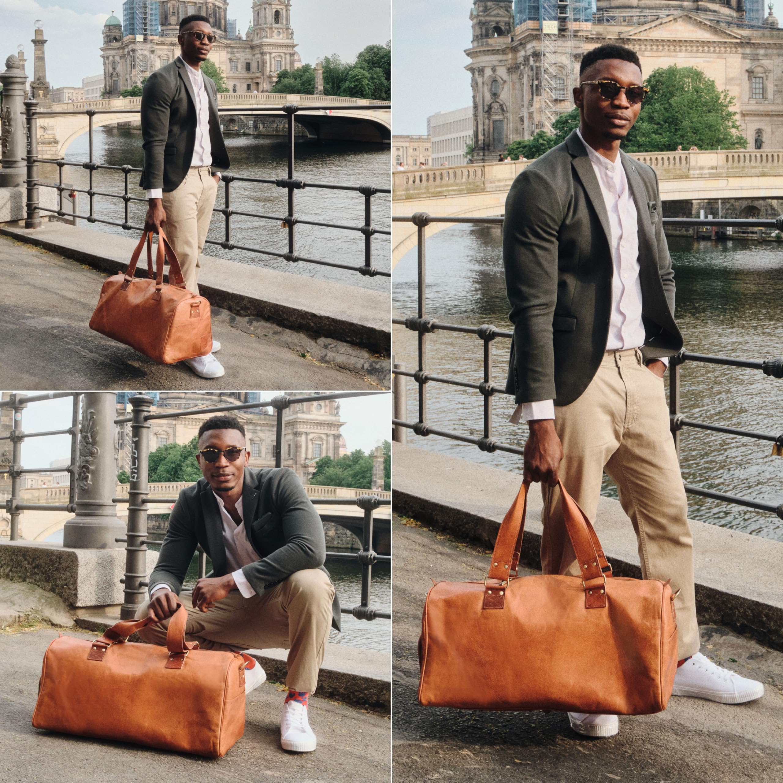 Berliner Bags Vintage Weekender Oslo Reisetasche aus Leder Damen Herren Braun Groß 45l (Mit Schuhfach) 7