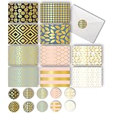 Smart Scribble 50 Blank Cards and Envelopes, Assorted Greeting Cards for All Occasions, 4x6&rdquo; Blank Note Cards with Envelopes and Matching Stickers- 10 Elegant Designs, Thank You Card Assortment Pack,