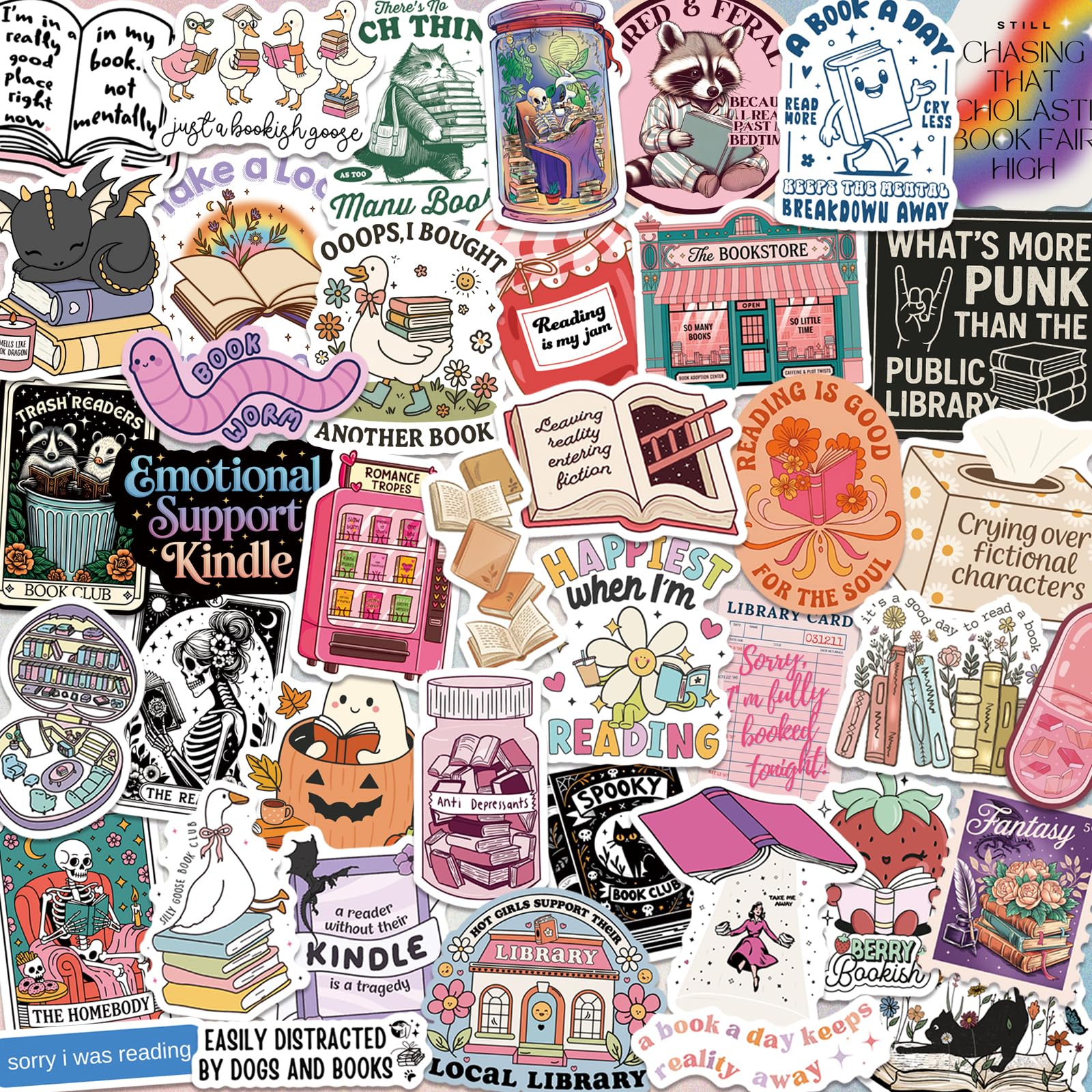 Photo 1 of 300 PCS Book Stickers for Kindle, Bookish Sticker Pack Reading Glitter Waterproof Vinyl Decals for Laptop, Ebook Readers, Water Bottles, Phone, Journal, Scrapbook, No Repeats (Holographic)