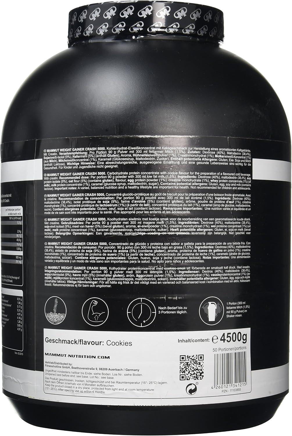 Mammut 4500 g Cookies Weight Gainer Crash 5000, 4500 g Dose - Image 3