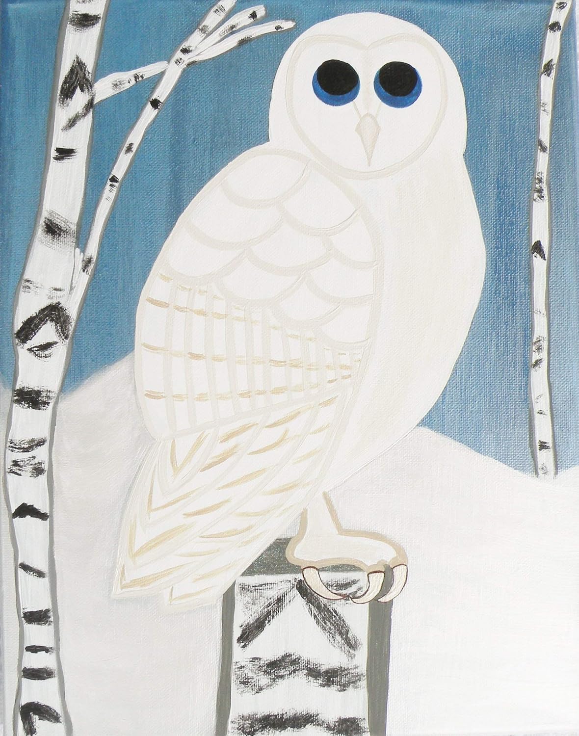 Amazon.com: Barn Owl White Snowy Birch Trees Blue Winter ...