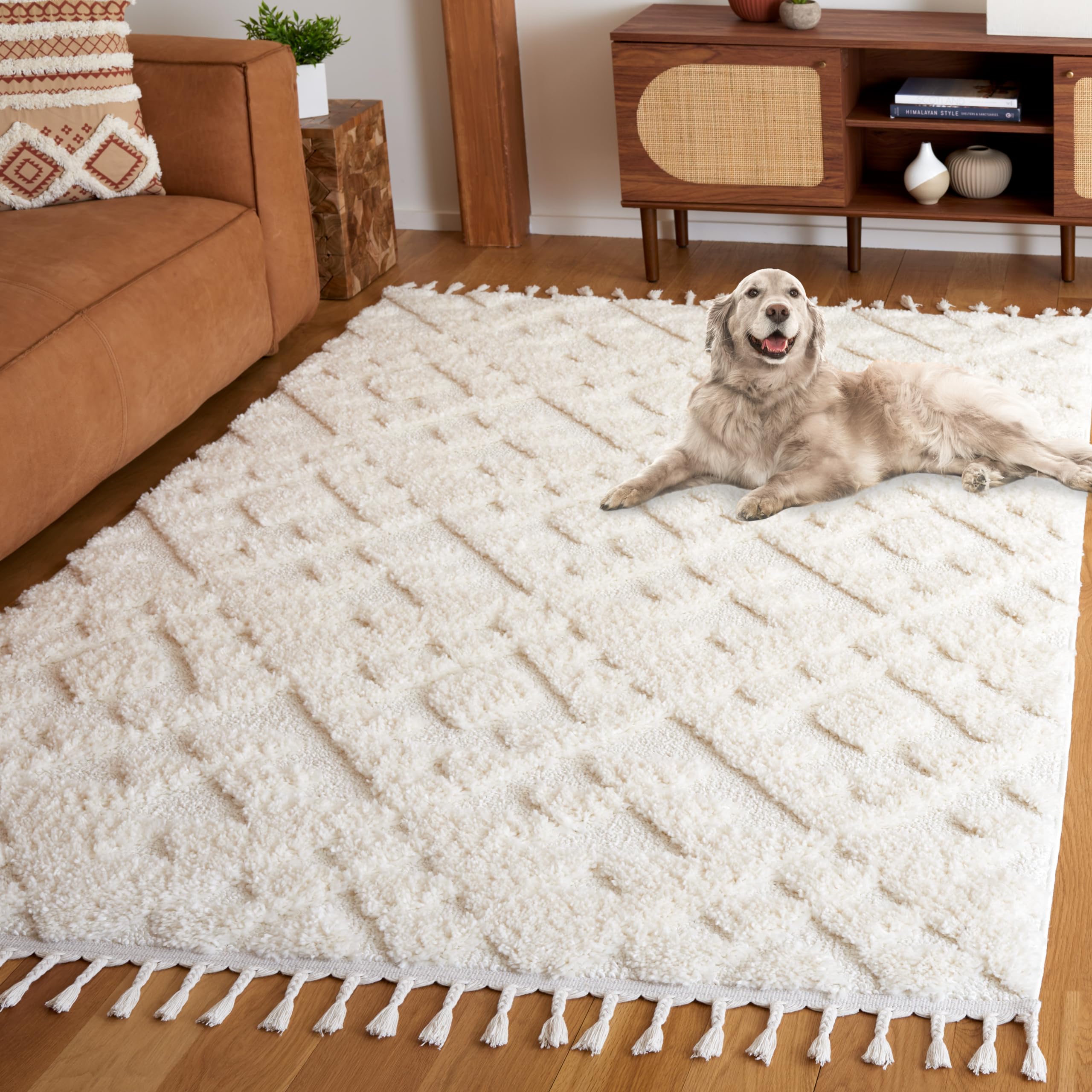 Safavieh Moroccan Tassel Shag Collection Area Rug - 9' x 12', Ivory, Contemporary Design, Ideal for High Traffic Areas in Living Room, Bedroom & Dining Room (MTS688C-9) Image Safavieh Moroccan Tassel Shag Collection Area Rug - 9' x 12', Ivory, Contemporary Design, Ideal for High Traffic Areas in Living Room, Bedroom & Dining Room (MTS688C-9) Image