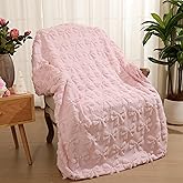Gilprop Light Pink Bow Blanket Throw Coquette Room Decor Cute Aesthetic Decorative Girl Christmas Soft Fuzzy Plush Faux Fur Cozy Blankets for Couch Sofa Bed Gifts for Holiday Adults Wife 50 x 60 Inch