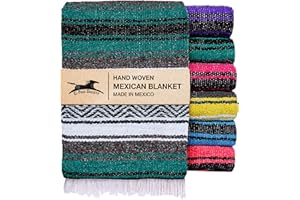 El Paso Designs Mexican Yoga Blanket – Colorful Falsa Serape Throw for Yoga, Beach, Picnic, Saddle, or Home Décor – Soft Woven Boho Blanket (Esmeralda)