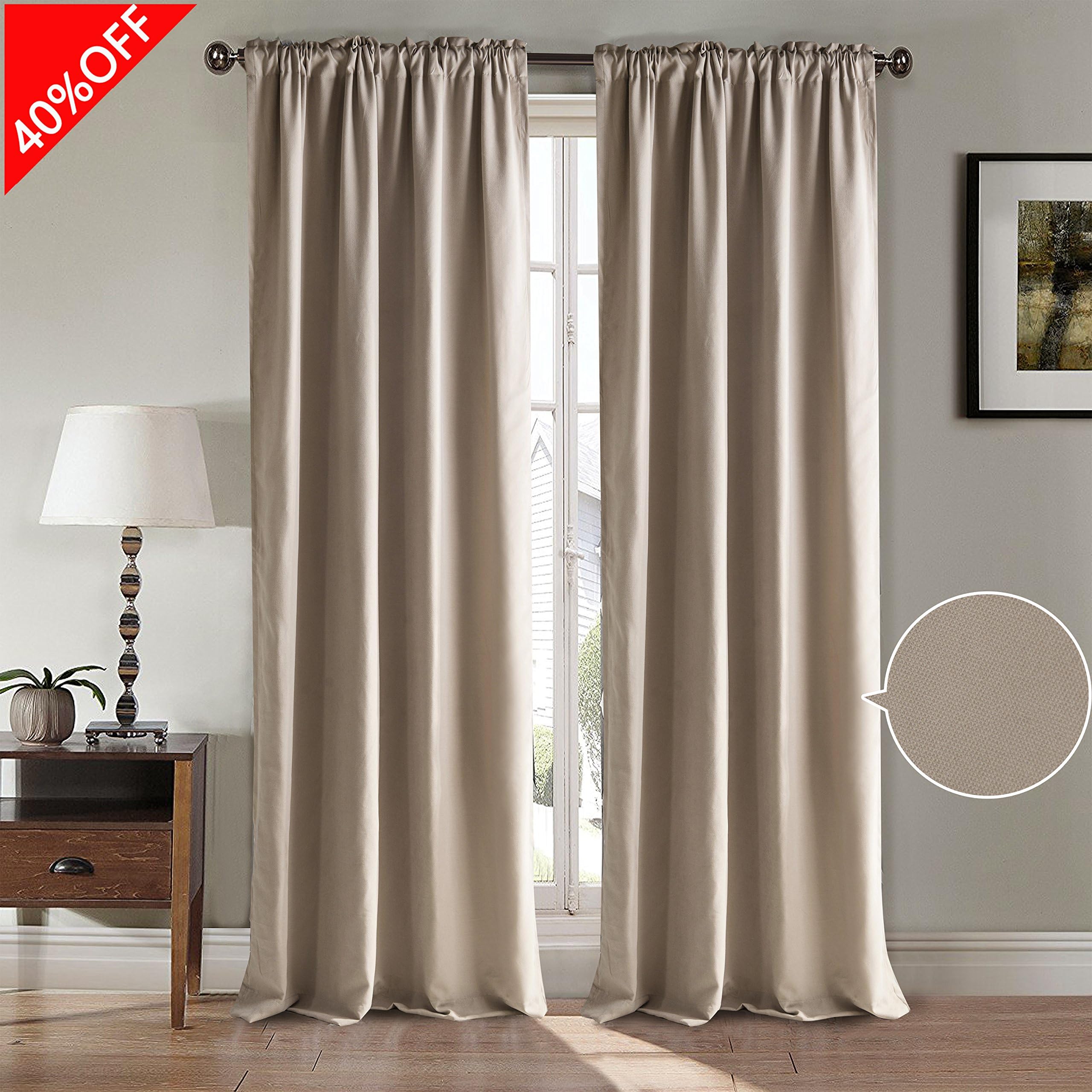 ComforHome Soft Plain Velvet Window Curtain Rod Pocket Panel with Liner Drapes Beige 50" x 95" (1 Panel)