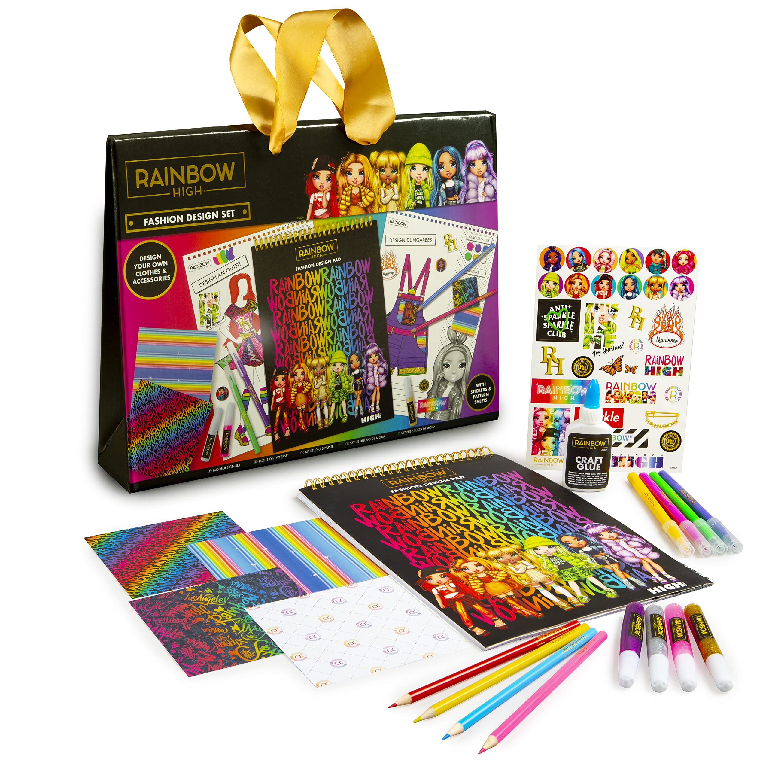 Rainbow High Fashion Design Sketchbook Set - Designer Kit for Girls - 30 Page Design Pad, Brush Tip Pens & Colouring Pencils Book