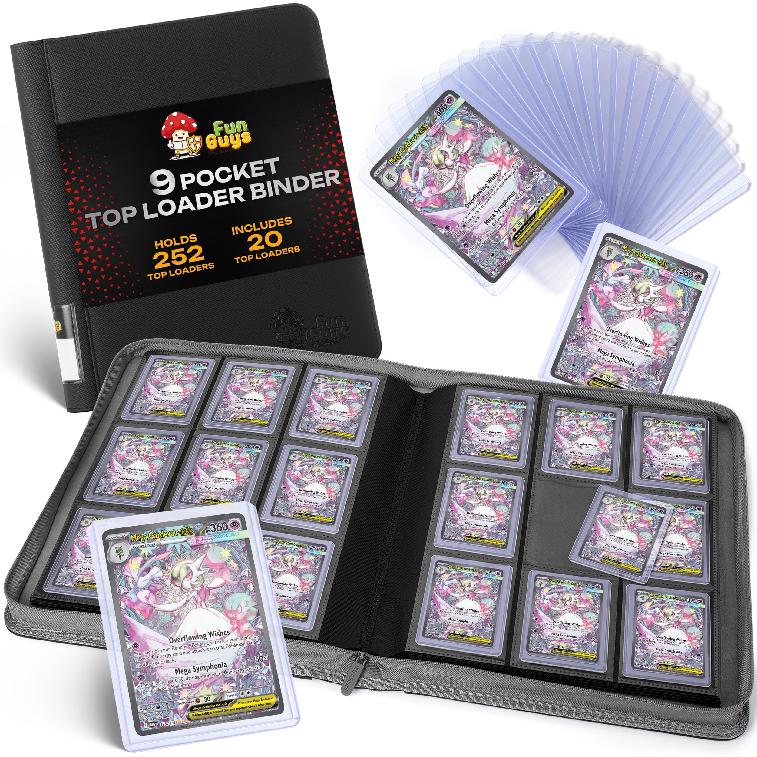 FunGuys Toploader Binder – 252 Card 9-Pocket Trading Card Binder Storage Folder for Yu-Gi-Oh, MTG, TCG, Sports and Collectible Cards