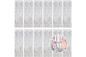 LITLANDSTAR Silver Fringe Curtain Party Streamers, 12 Pack 3.3ft x 8.2ft Foil Curtain Backdrop Tinsel Foil Fringe Curtains Photo Booth Backdrop Streamer for Birthday, Wedding, Baby Shower, Disco Party