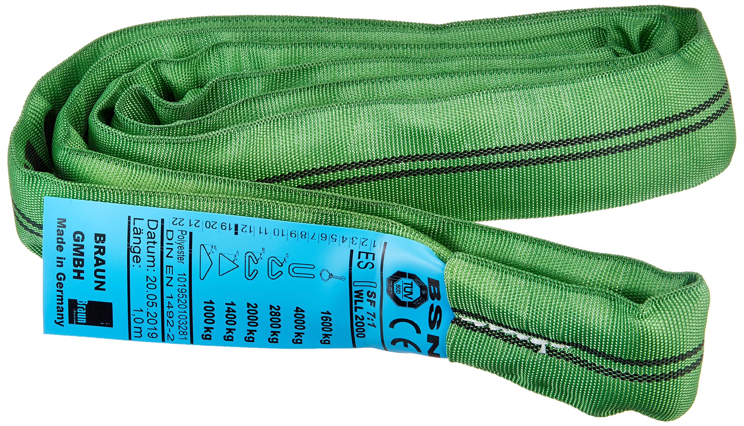 Braun 20021RS Recovery Strap Loop 2000 kg Load 2 m Continuous with Polyester Core Green
