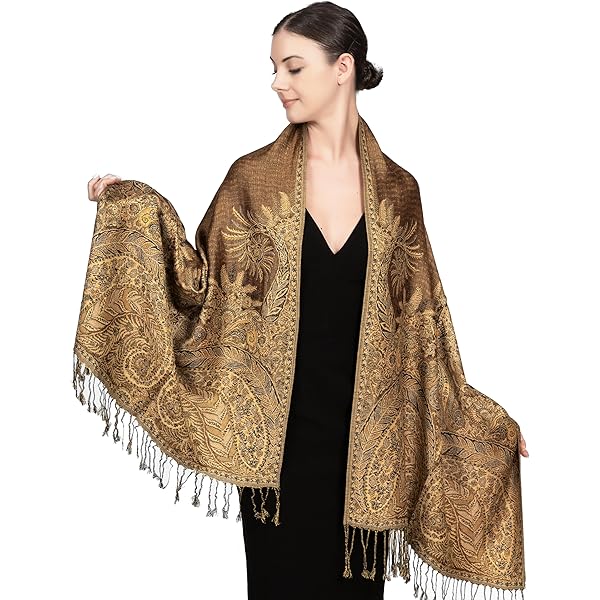 LissKiss Brown Large Paisley On Olive Green Pashmina Feel - Scarf