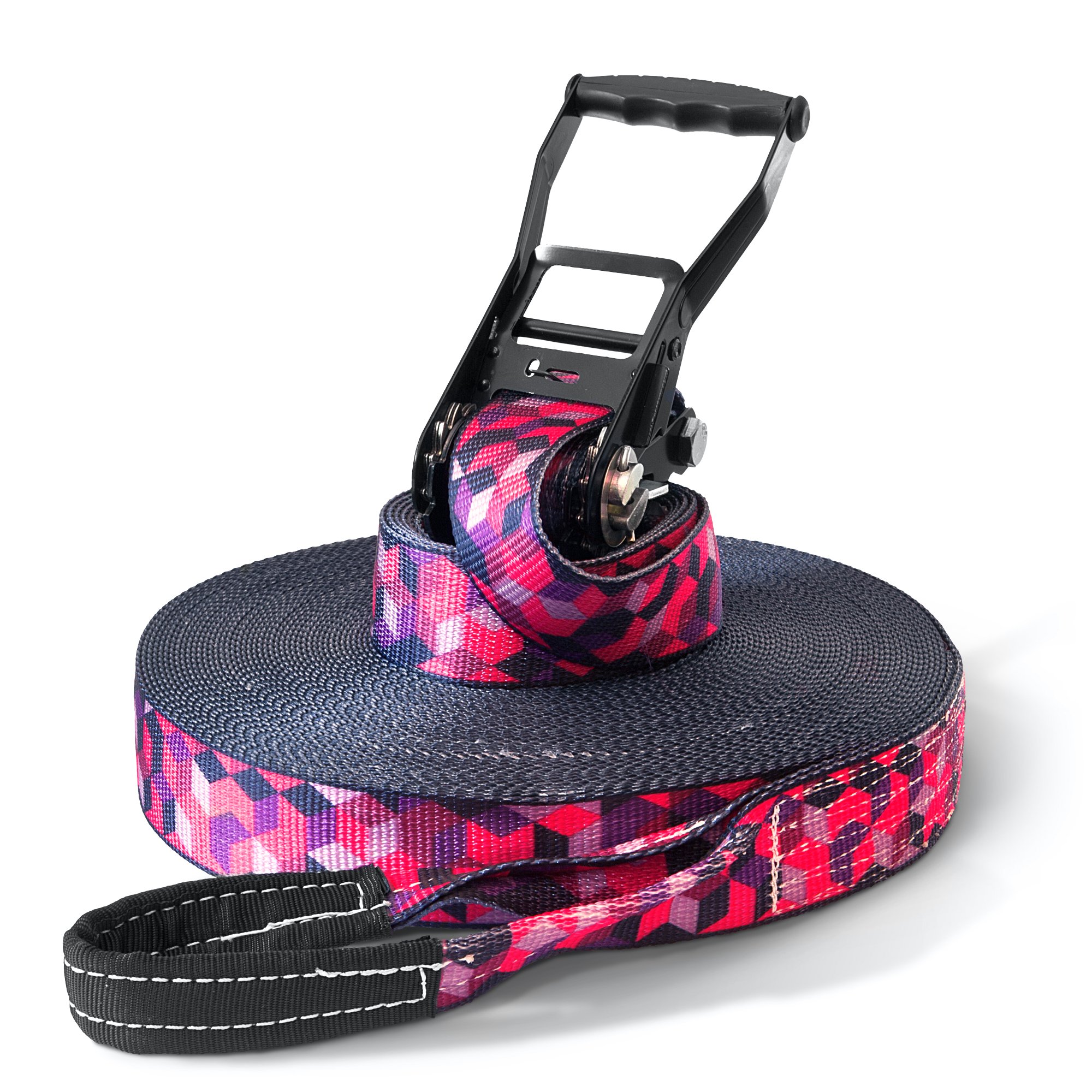 Slackline Set with 15, 25 or 35m length & 5cm width, "Cube" design, including tree and ratchet protector & sports/carrying bag from Secoroco