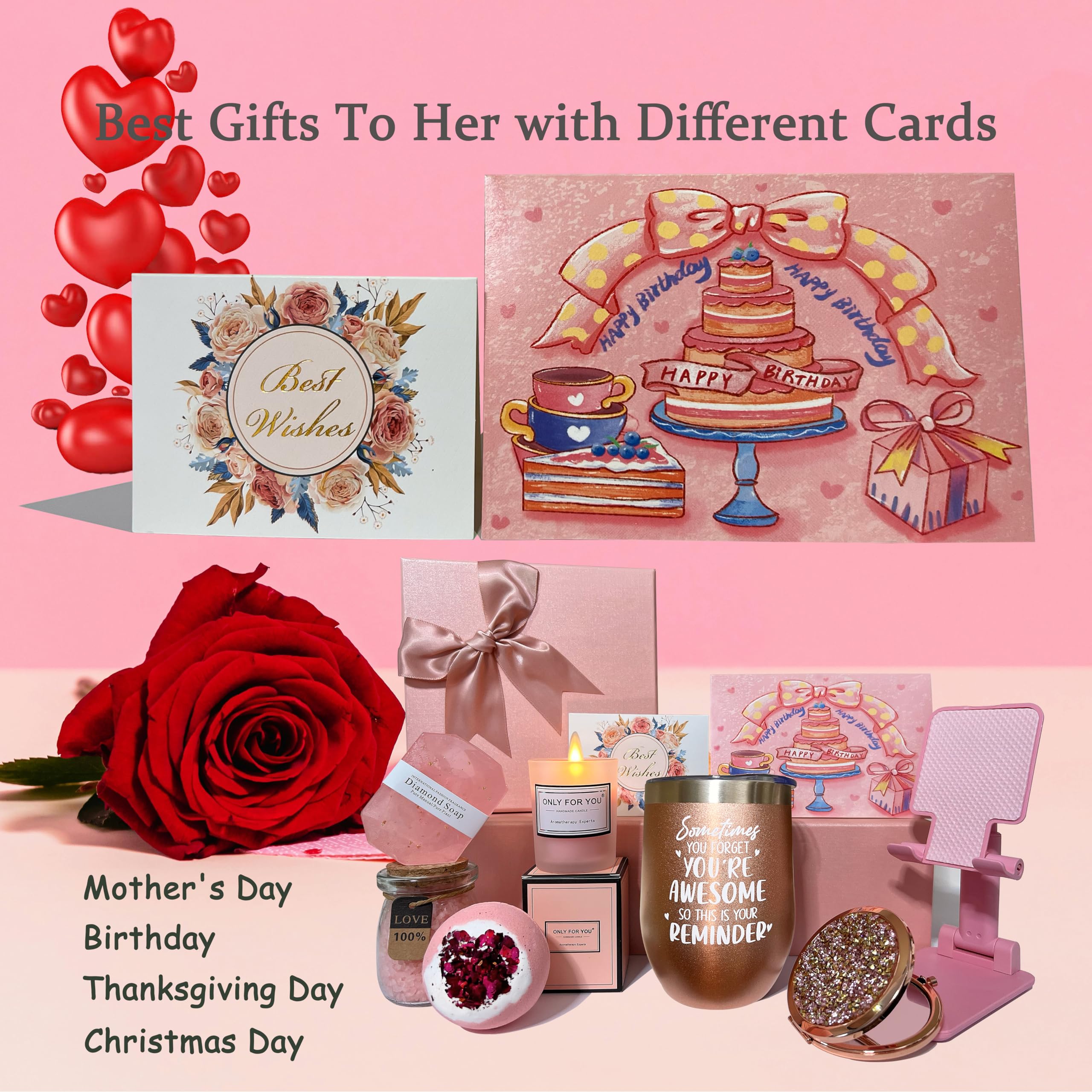 Cute pink stuff-Birthday Gift for Woman-Get Well Soon Gifts for Her-Care Package for Women-Sympathy Gifts-After Surgery Feel Better Self Care Gifts-Happy Bath Set Relaxing Spa Gift