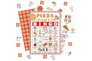 pseuaudo Pizza Party Bingo Games, Pizza Birthday Party Bingo Cards, Pizza Party Supplies Decorations Favors, Pizza Lovers Gifts, Pizza Themed Party Games for Adults Family, 24 Bingo Cards, B003