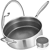 LOLYKITCH 7 Quarts Hybrid Non Stick Tri-Ply Stainless Steel Sauté Pan with Lid,12 Inch Deep Frying Pan,Large Skillet,Induction Cooking Pan, Oven Safe and Detachable Handle.