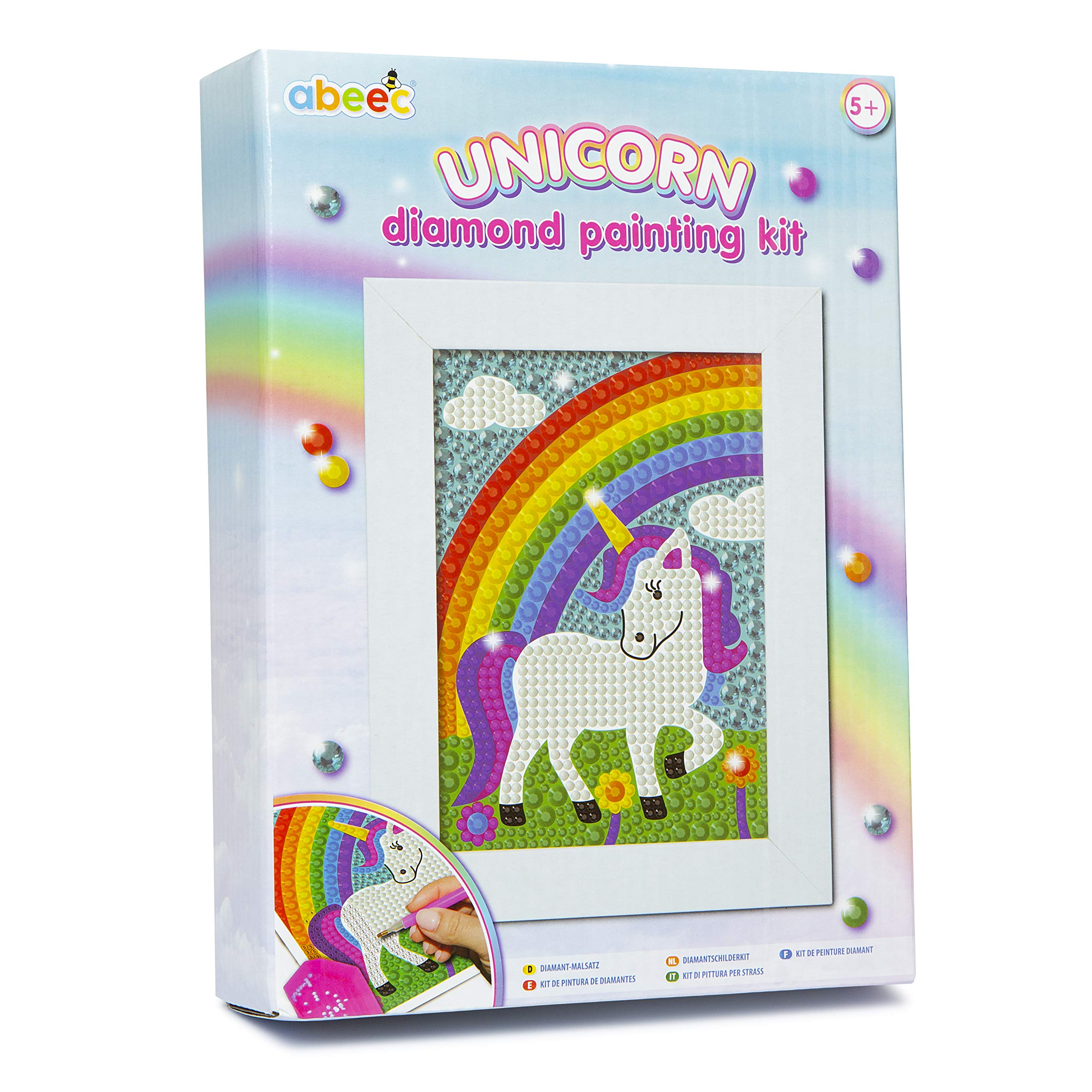 Abeec Unicorn Diamond Painting Kit - Unicorn Diamond Art for Kids - Craft Set with Accessories - Gifts for Girls