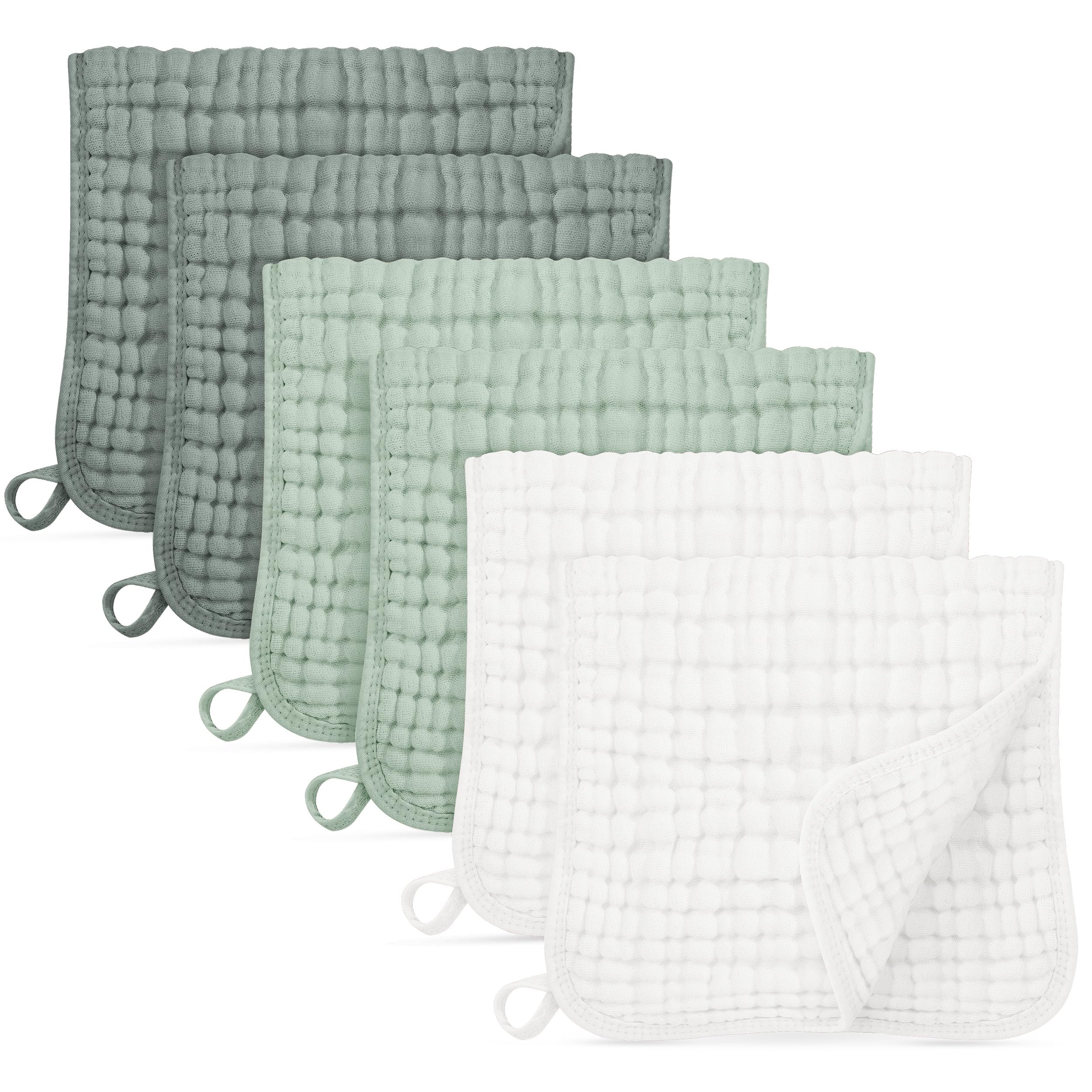 Unnivoll Muslin Cloths for Baby 100% Cotton Muslin Squares Burp Cloths Baby Essentials for Newborn Boys Girls Large 50x25CM Extra Soft and Absorbent 6 Pack - White and Green