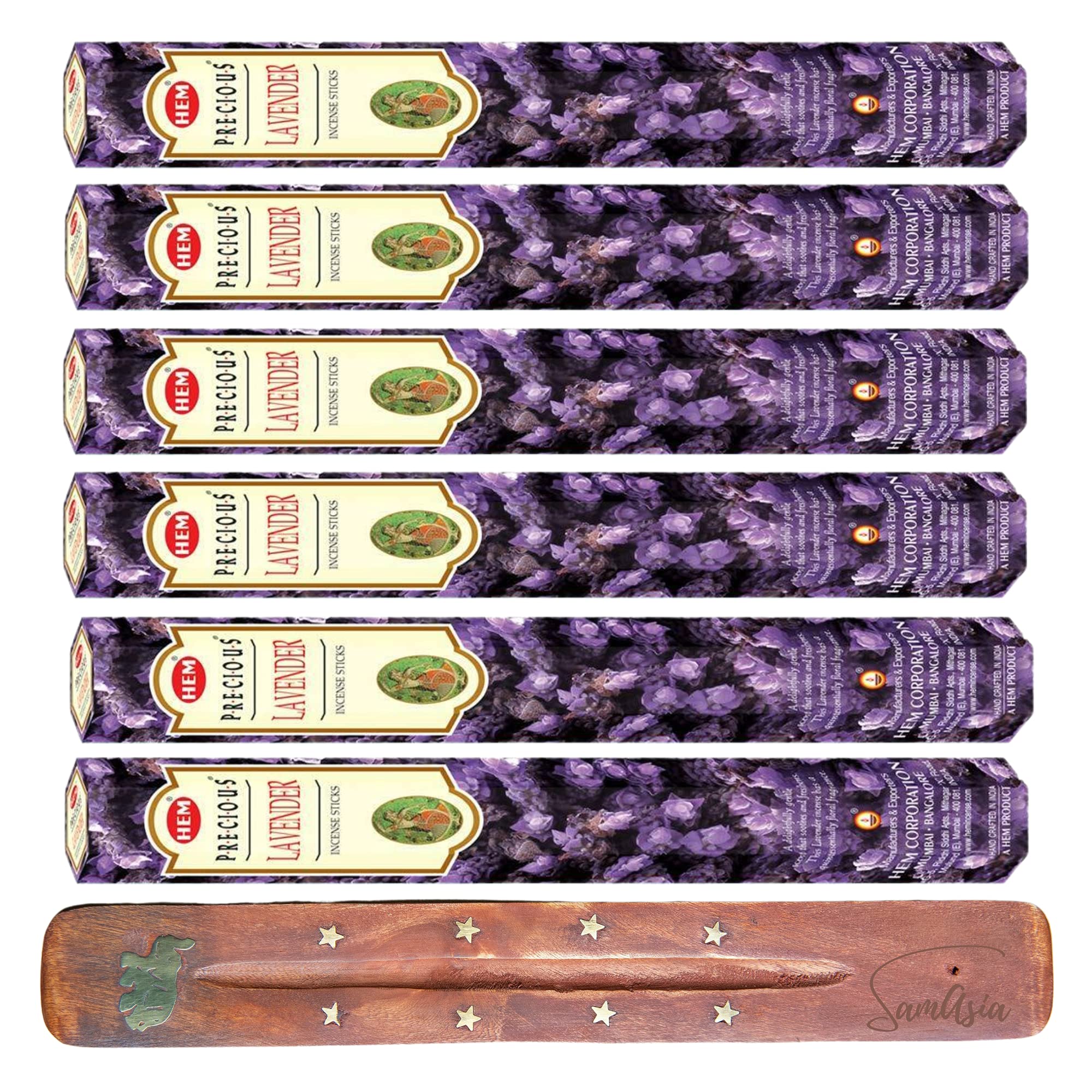 HEM Incense sticks | Pack of 6 | with SAMASIA incense stick holder for Aromatherapy, Incense Spa, Yoga, Meditation, Healing, Spirituality and Relaxation (Precious Lavender)
