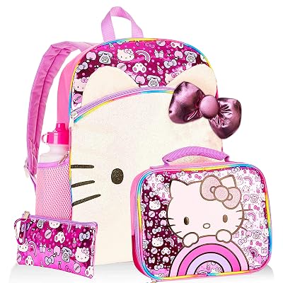 hello kitty backpack and lunch box Fast Forward Sanrio With for Girls | Hello Kitty Insulated Lunch Bag Lunch Box for Girls, Boys, Toddlers offering plenty of space for books and supplies 5 PC Hello Kitty and