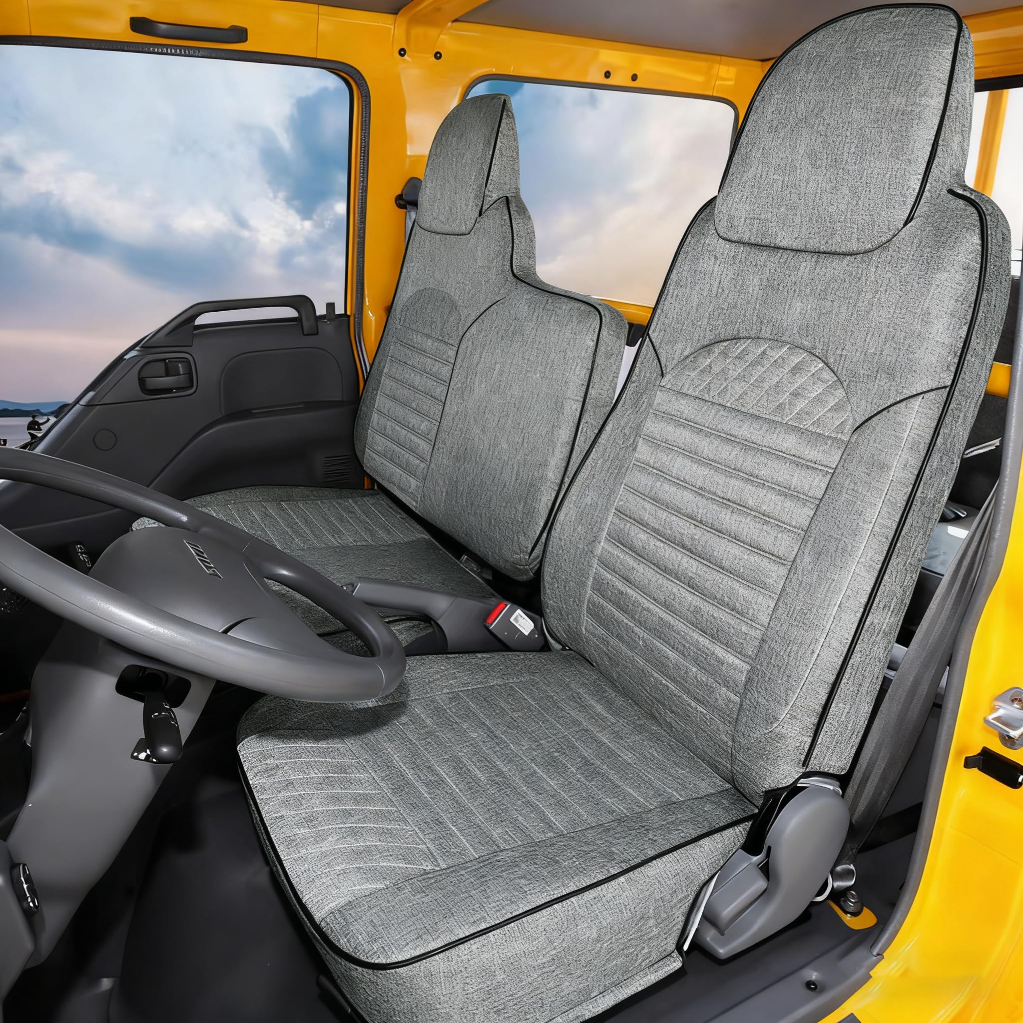 Photo 1 of Dasmiro Custom Fit Seat Cover for 2006-2025 Isuzu NPR 40/60 Split Bench, Front Bench Seat Linen Covers for Trucks, Breathable Seat Cover with Back Storage