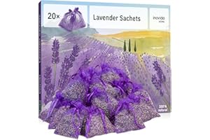 20x Lavender Sachets - Stop Clothes Damage - Lavender Sachet Bags for Drawers, Closets, Wardrobe, Cars - 100% Natural Dried Lavender Flowers – Room Air Freshener, Closet Scent – Inovida