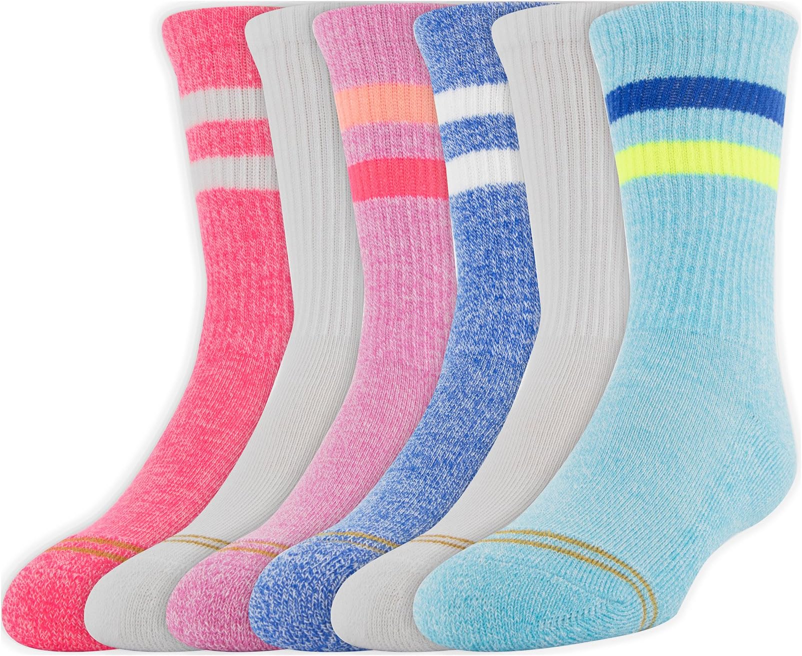 Girls Sport Stripe Crew Socks, 6-Pairs