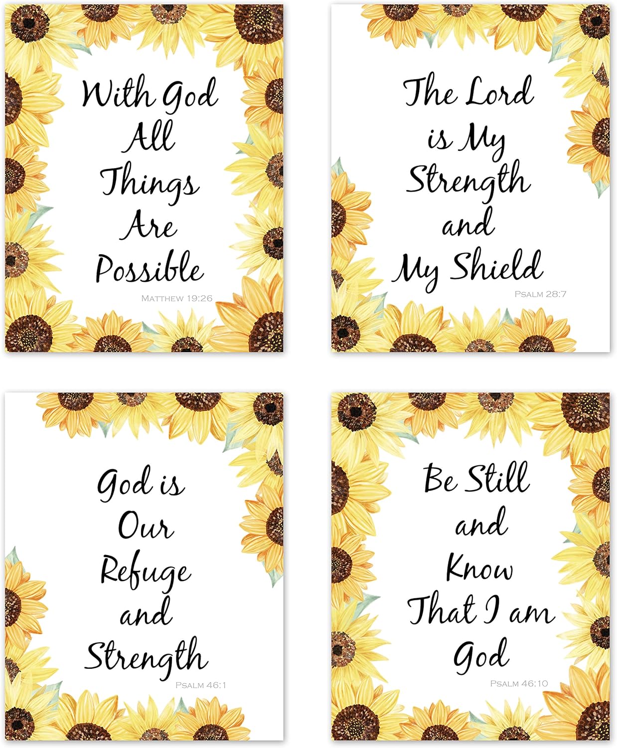 Farmhouse Yellow Sunflower Inspirational Christian Bible Verse Quotes Sayings Rustic Wall Art Posters Home Room Decor Boho Floral Flower Vintage Country Pictures Prints Decorations Scripture Religious