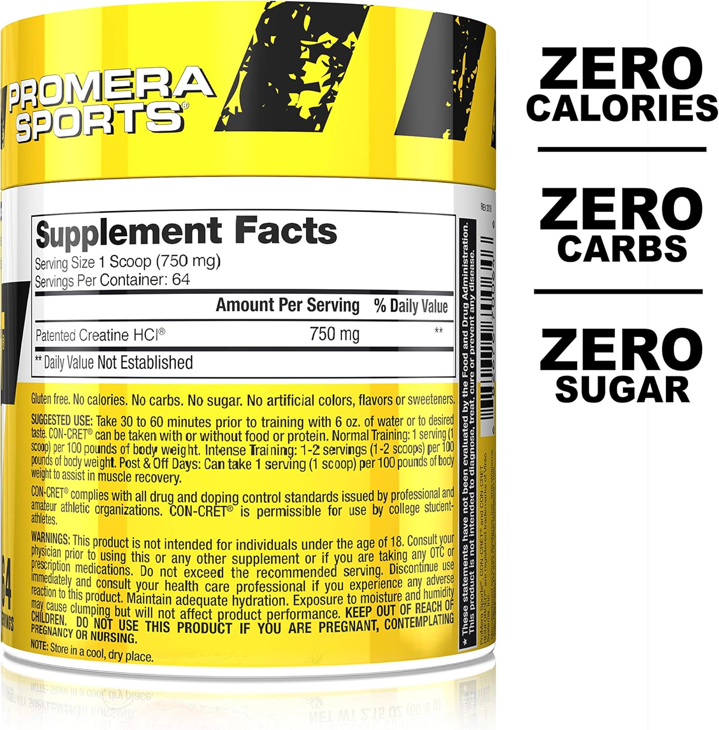 Promera Sports, CON-CRET Creatine HCl Powder, Micro-Dose Creatine, No Bloating, No Upset Stomach, No Water Retention, No Loading, Made in USA, Gluten-Free, Unflavored, 64 Servings: Health & Personal Care