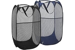LVXINLI 2 Pack Laundry Basket,Foldable Mesh Pop-up Laundry Hamper with Durable Handle,Easy to Open and Fold for Dorm, Laundry Room, Bedroom, RV (Black and blue)