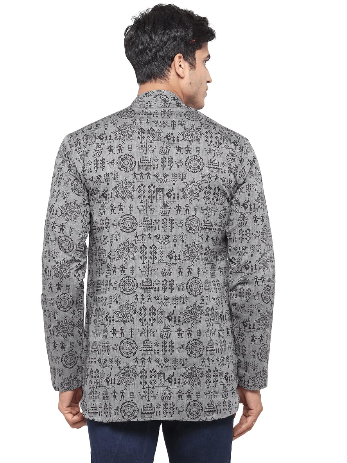 rg designers mens grey self design full sleeve kurta_d6578graywarli