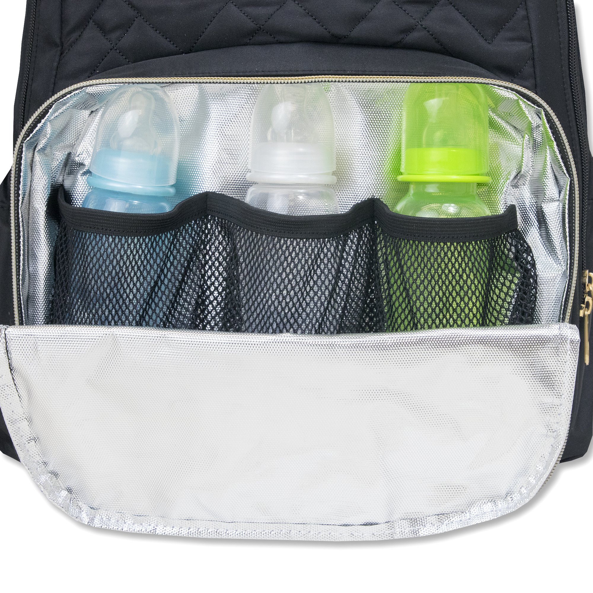 Baby Essentials Fisher-Price Signature Morgan Quilted Backpack Diaper Bag with Changing Pad, Stroller Clips, Laptop Compartment (Black)