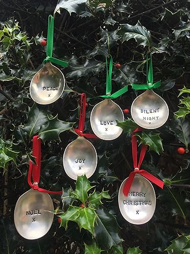 Set Of 6 Handmade Vintage Spoon Head Christmas Tree Bauble