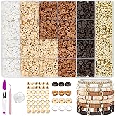 MIIIM Neutral Clay Beads Kit for Bracelets Making, Heishi Beads for Friendship Bracelet, Clay Charms and Gold Spacers for Jewelry Making, Crafts, Concert, Raves, Gifts (Golden Brown Cream)
