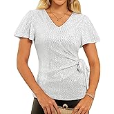 GRACE KARIN Womens Sequin Tops 2025 Ruffle Sleeve Sparkly Shirt, Glitter Party Blouses Dressy Concert Disco Outfits