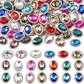 30 Pcs 14 * 10MM Oval Sew on Rhinestones Crystal Gems for Crafting,Flatback Rhinestones Jewels for Crafts,Glass Gemstone with Gold Claw for Clothes Shoes Costume Garment(Mixed Colors)