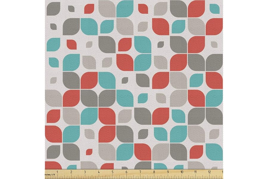 Ambesonne Retro Fabric by The Yard, Old Fashioned Style Abstract Mosaic Grid Inspired Floral Pattern Classical, Decorative Fabric for Upholstery and Home Accents, 1 Yard, Turquoise Grey