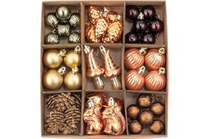 DECOR BY HANNAH DecorbyHannah Fall Ornaments Decorations for Tree, 45ct Mini Autumn Thanksgiving Pinecone Tree Ornaments, Gold Orange Shatterproof Hanging Woodland Ornament with Squirrels for Home Indoor Table Decor