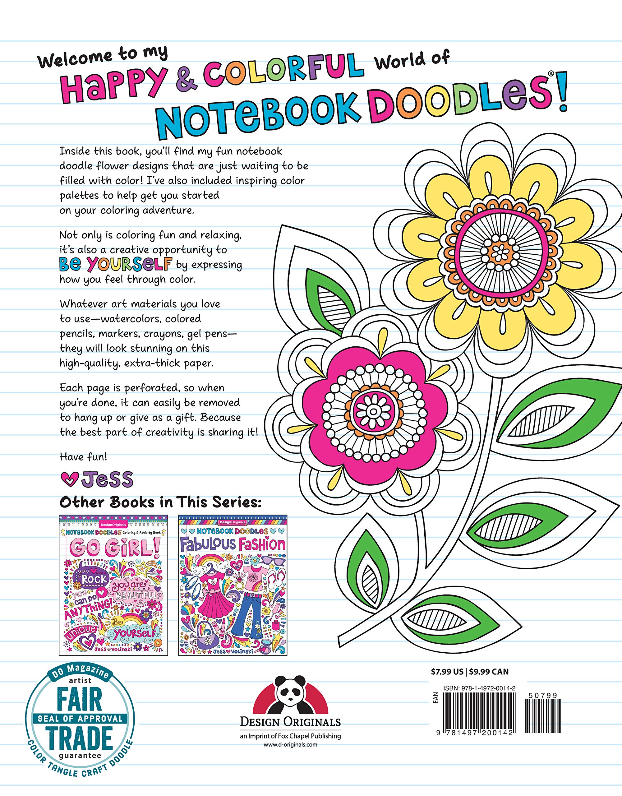 Notebook Doodles Flowers: Coloring & Activity Book (Design Originals) 30 Inspiring Floral Designs; Beginner-Friendly Creative Art Activities for Tweens, on High-Quality Extra-Thick Perforated Paper