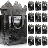 KeerxunBag 12pcs Reusable Gift Bags（Includes Tissue Paper） Gift bag with handle Birthdays Parties Holidays Weddings Medium 10x4x8in Black Gift Bags
