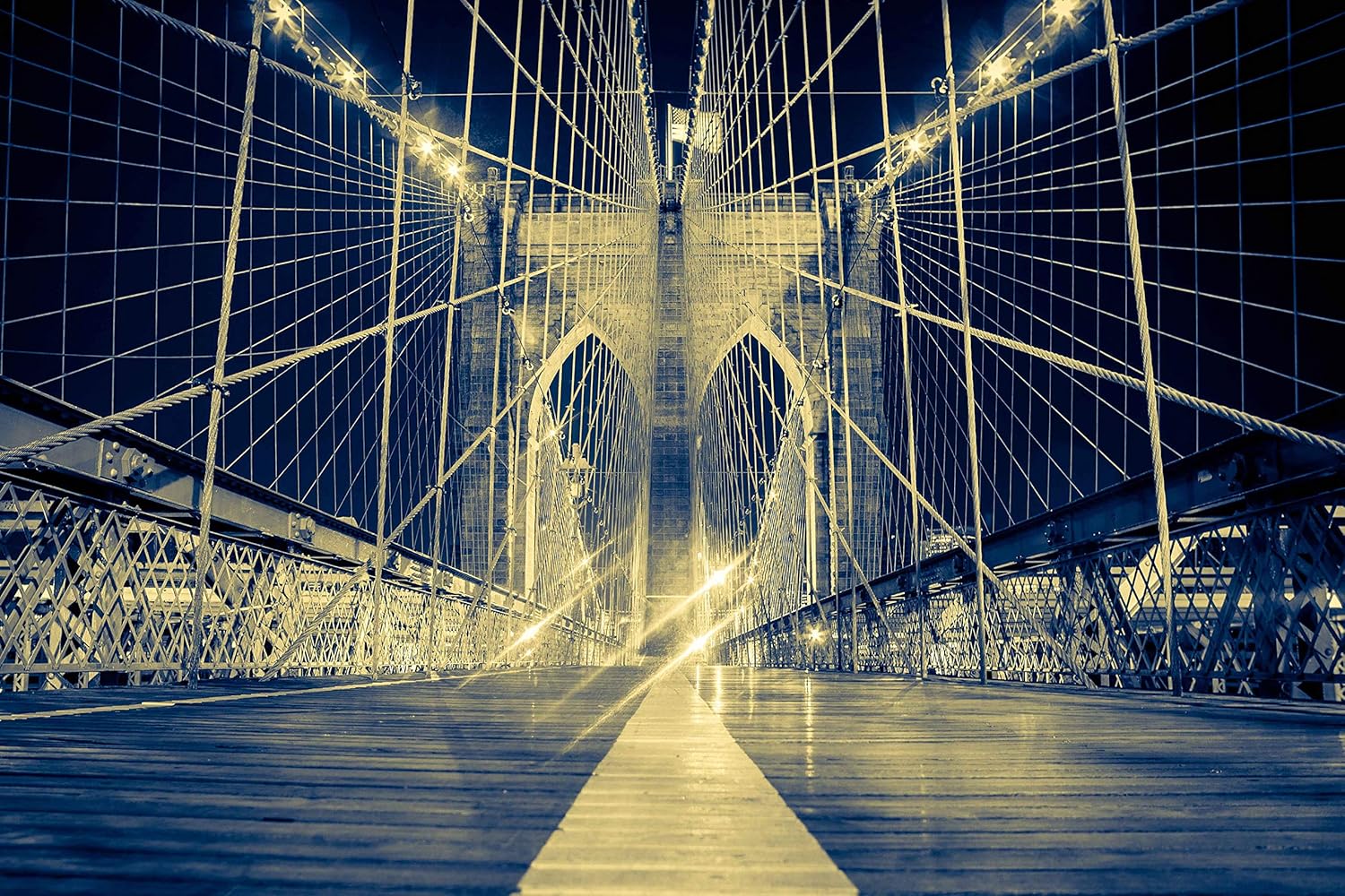 Brooklyn Bridge Manhattan New York City Photograph Canvas Print Metal Home Wall Art Decor Livingroom Bedroom Blue Gold Downtown Night Poster