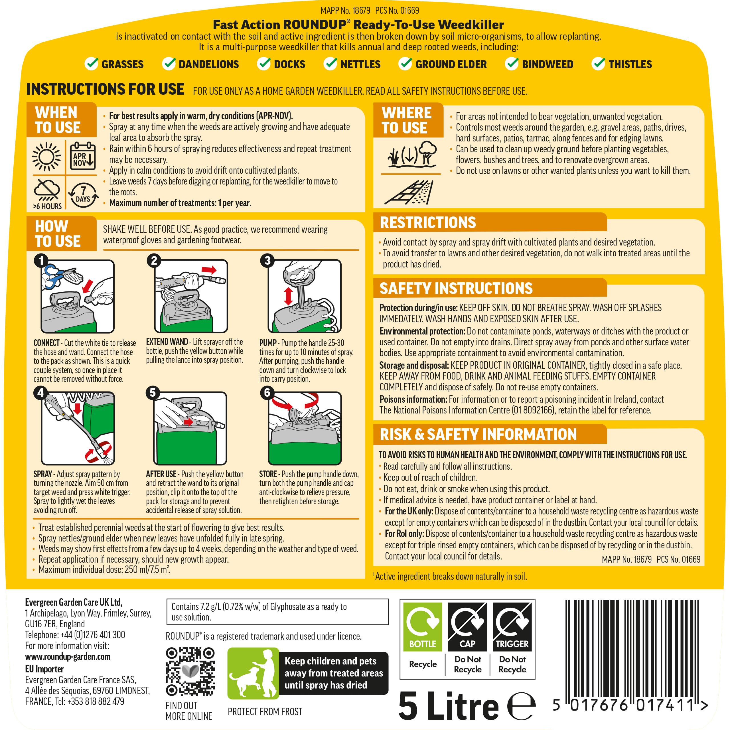 Roundup 119407 Fast Action Weedkiller Pump 'N Go Ready To Use Spray, 5 Litre