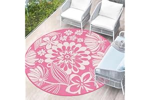 Ileading Round Outdoor Plastic Straw Rug 6ft Funny Floral Style Reversible Patio Area Rugs Waterproof Non Shedding Portable C