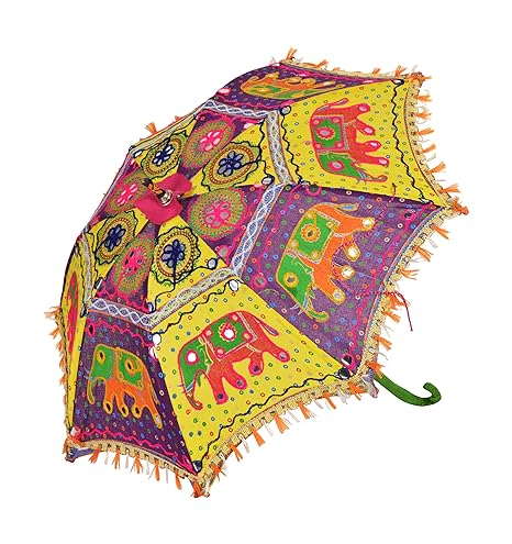 Fabric Multicolour Handmade Embroidery Work Decorative Elephant Print Umbrella